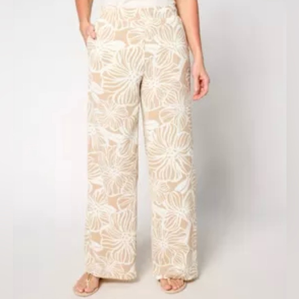 Floral Beige Wide-Leg Pants size M